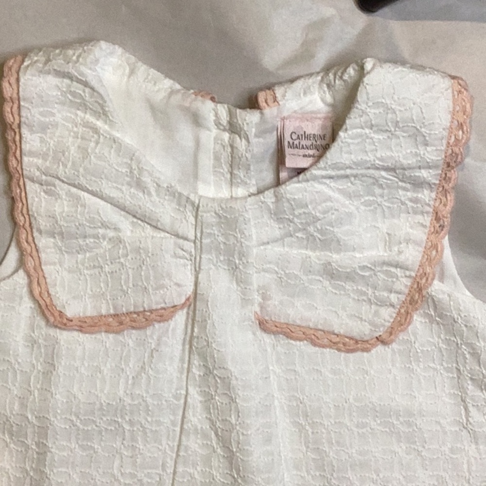 NWT CATHERINE MALANDRINO GIRLS MINI WHITE STITCH DESIGN PINK ACCENT DRESS SZ 2T - Picture 5 of 9